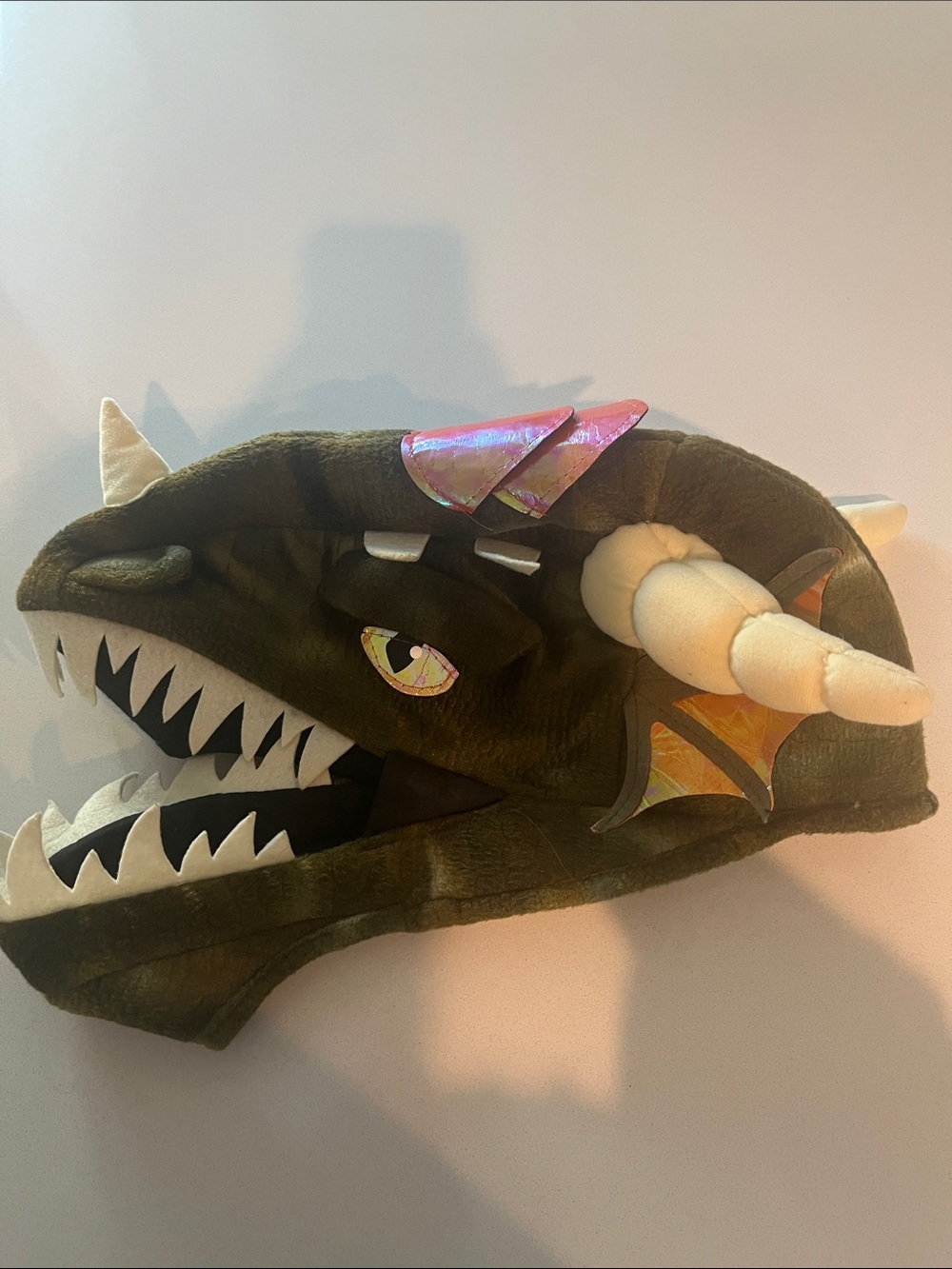 Elope adjustable Olive Green Dragon Costume Hood with Cream Horns